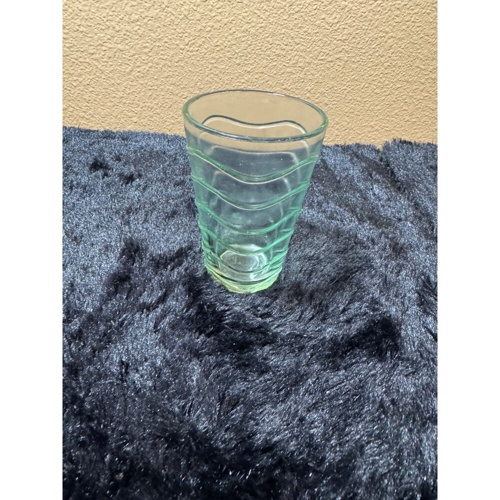 Vintage Green Glass Tumbler With Ribbed Spiral Design Small Vase